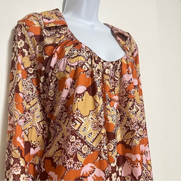 Free People Sage Floral Print U-neck Top Size L - Picture 7 of 15